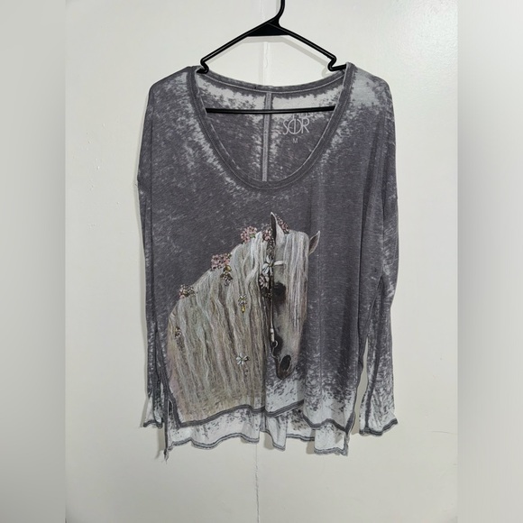 CHASER Floral Mane Gray Burnout Long Sleeve T-Shirt Sz Medium - Picture 2 of 6